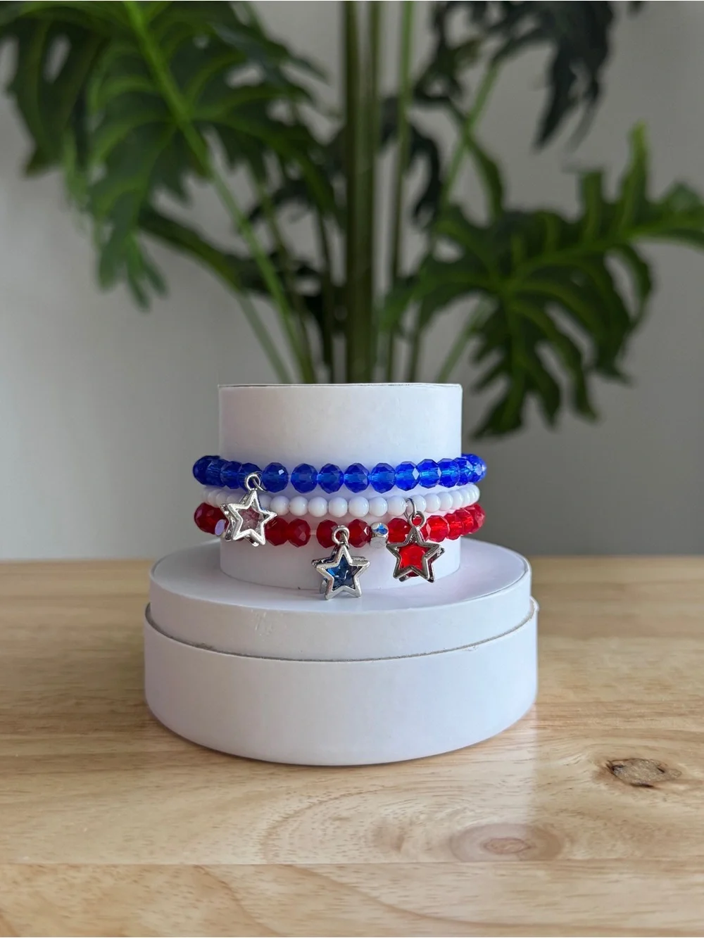 Red White Blue Beaded Stretch Bracelet with Star Charms | Ryze Party